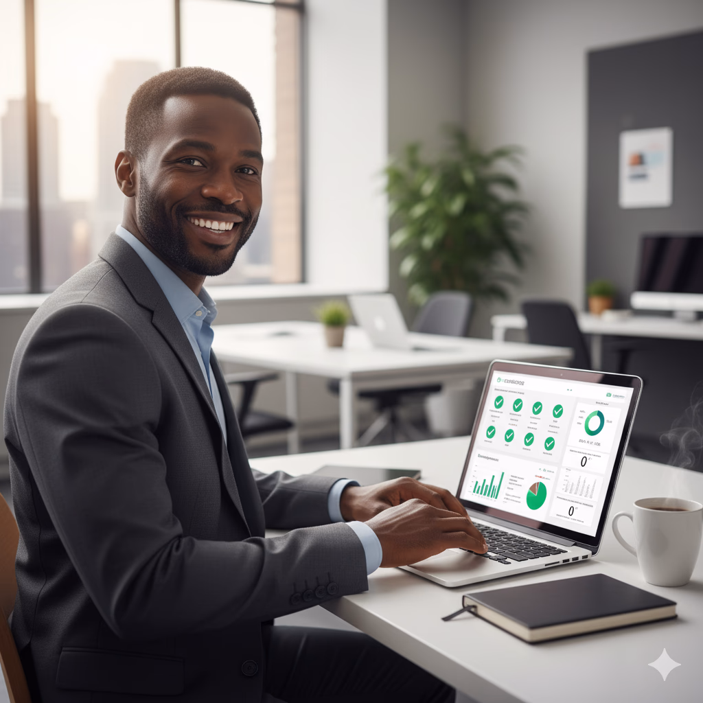 Compliance professional reviewing regulations on a laptop